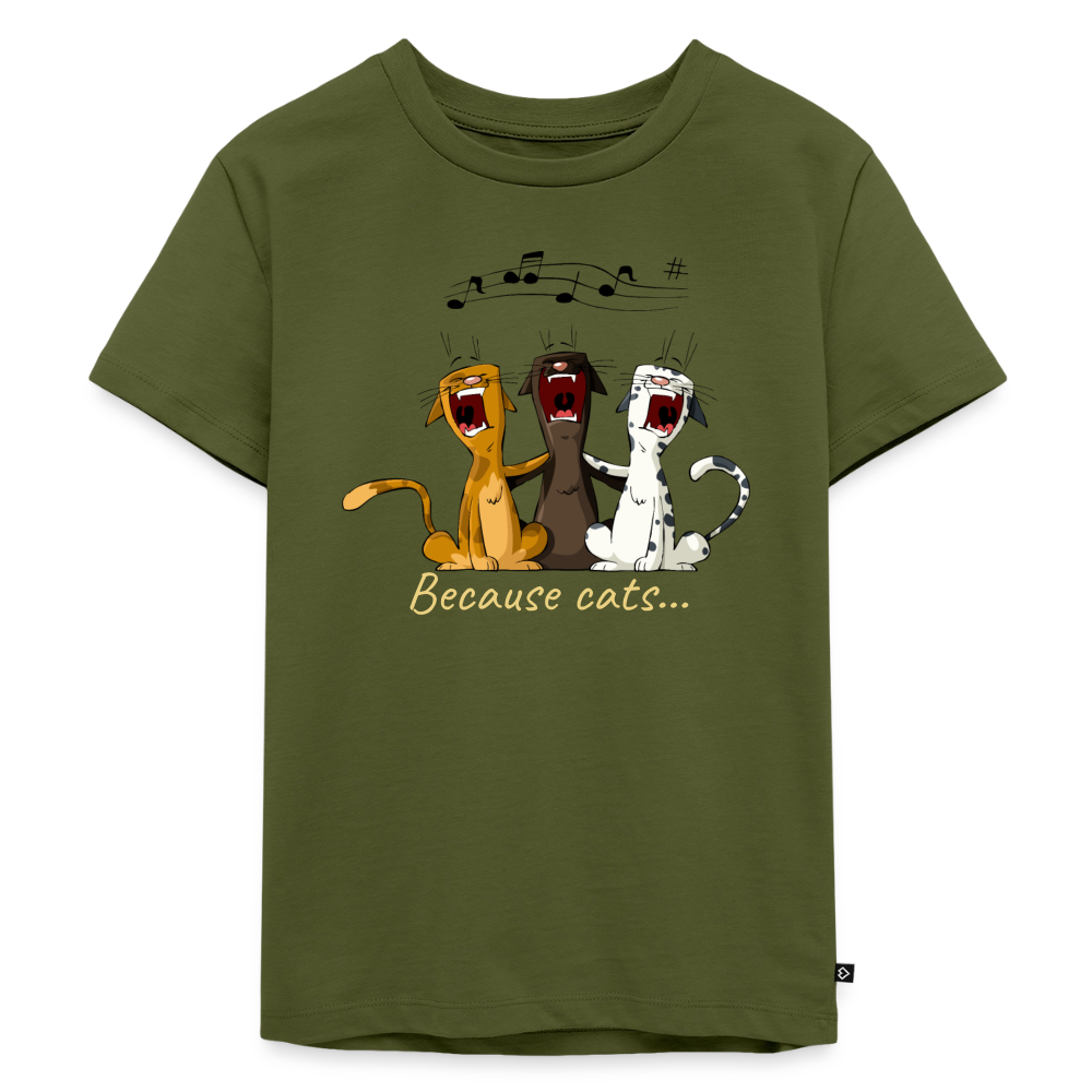 Premium Kids Because cats t-shirt - khaki