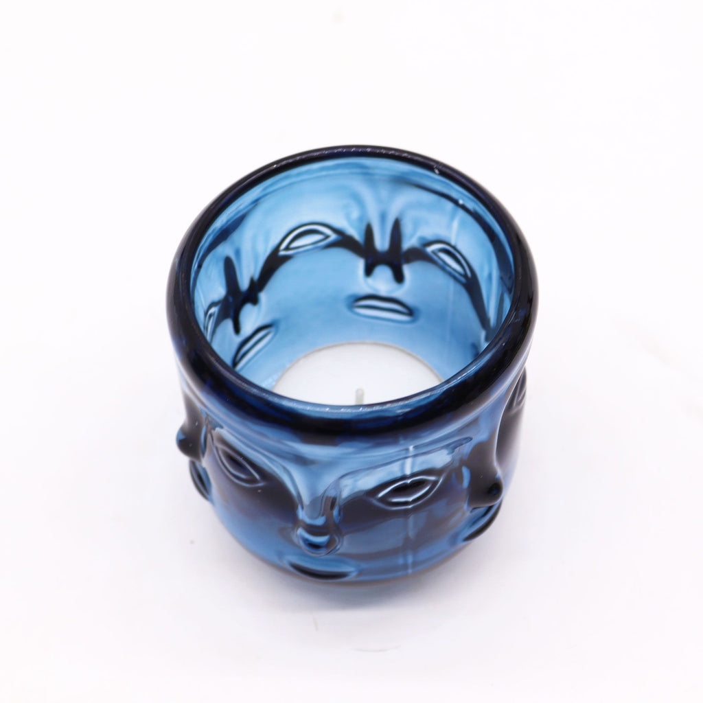 Set of 2 Buddha Faces Candle Jar - Royal Blue