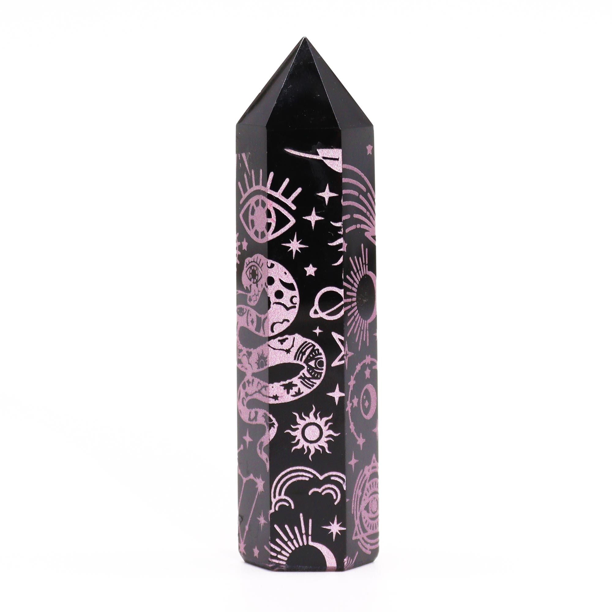 Black Obsidian Points (approx 60-70 gm 9cm) - Mystic Story - Rose Pink